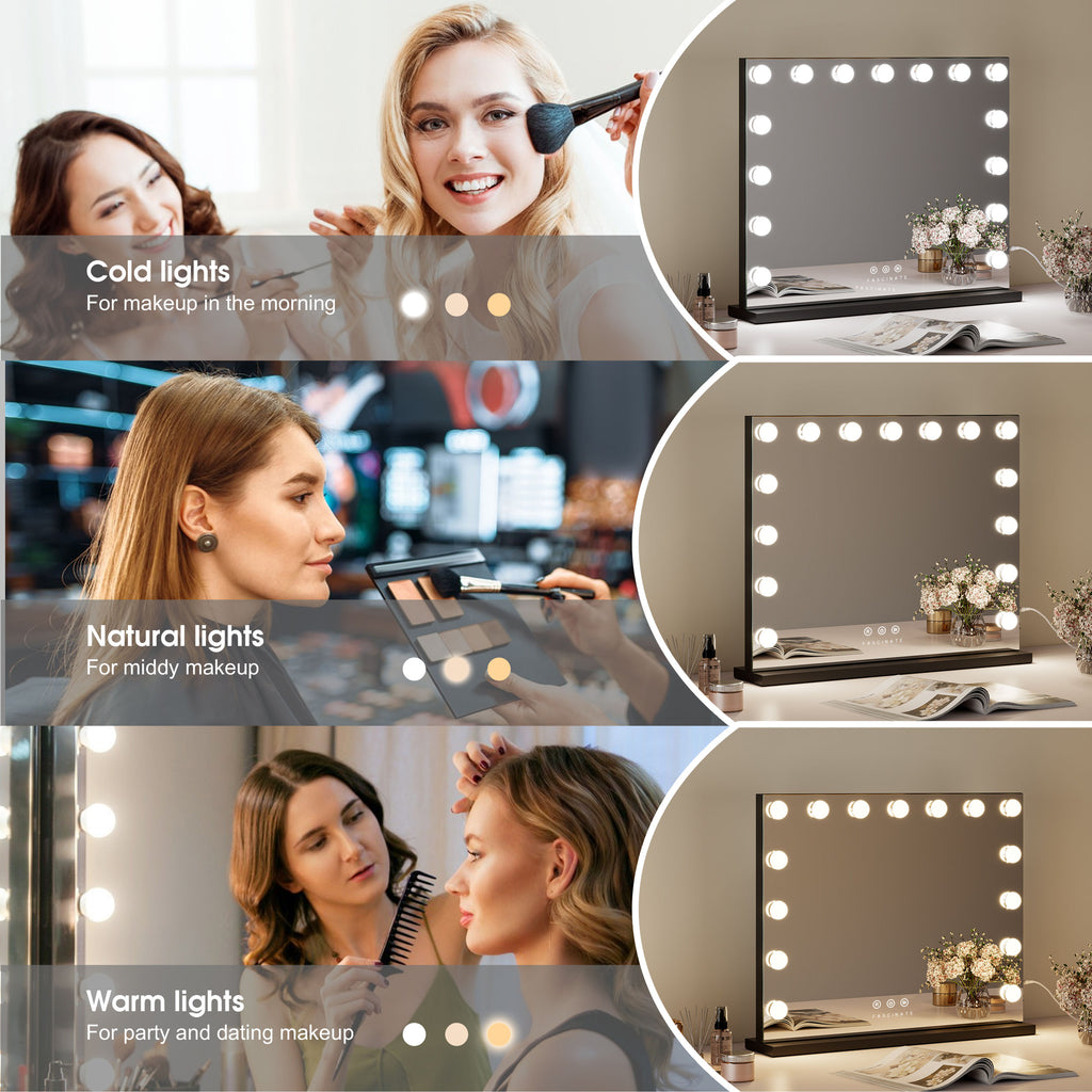 15 LED Hollywood Vanity Mirror – Industry Chic Black Frame, Dimmable 58x48cm