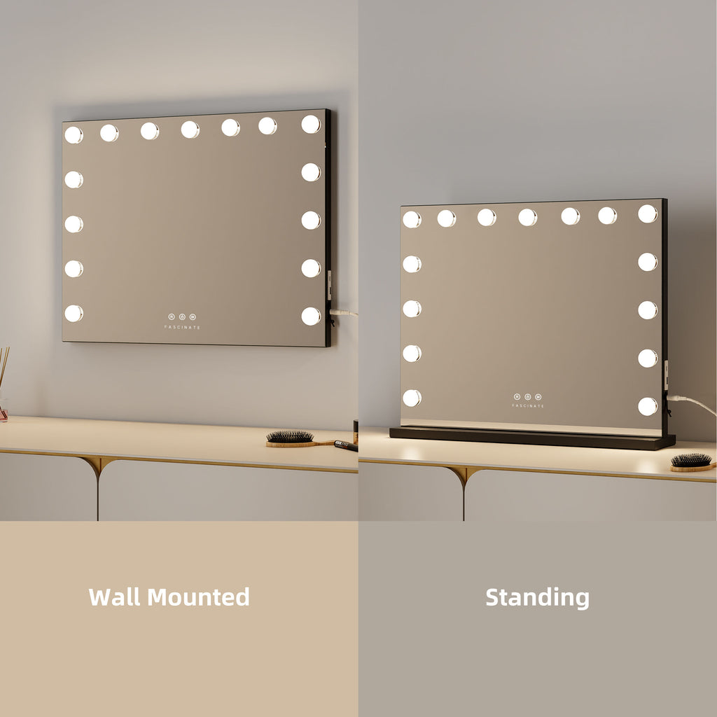 15 LED Hollywood Vanity Mirror – Industry Chic Black Frame, Dimmable 58x48cm