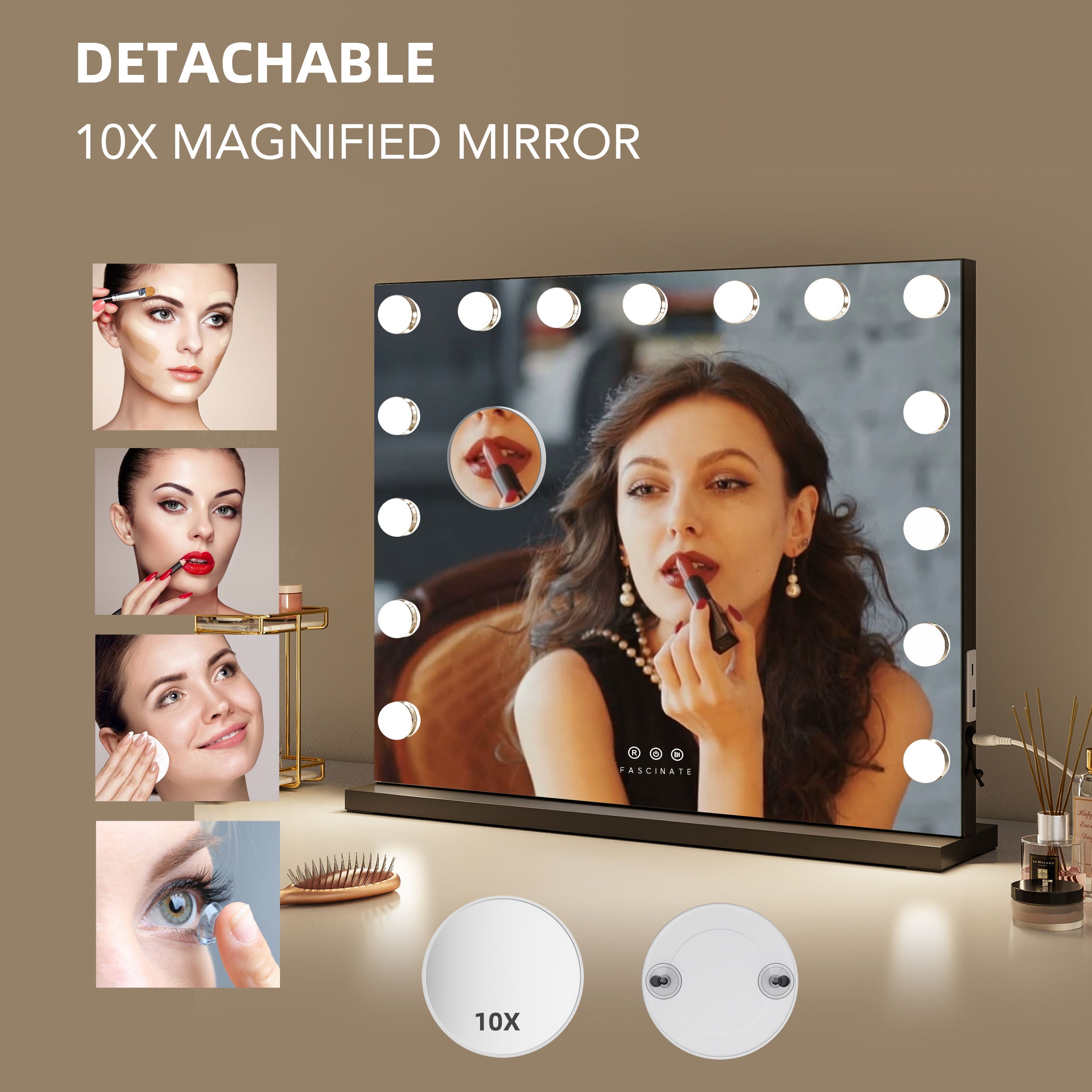 15 LED Hollywood Vanity Mirror – Industry Chic Black Frame, Dimmable 58x48cm