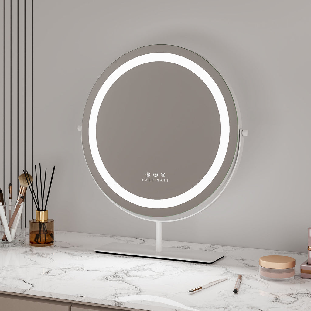 Round Beauty Cosmetic Makeup Hollywood Vanity Mirror - White 49x30cm