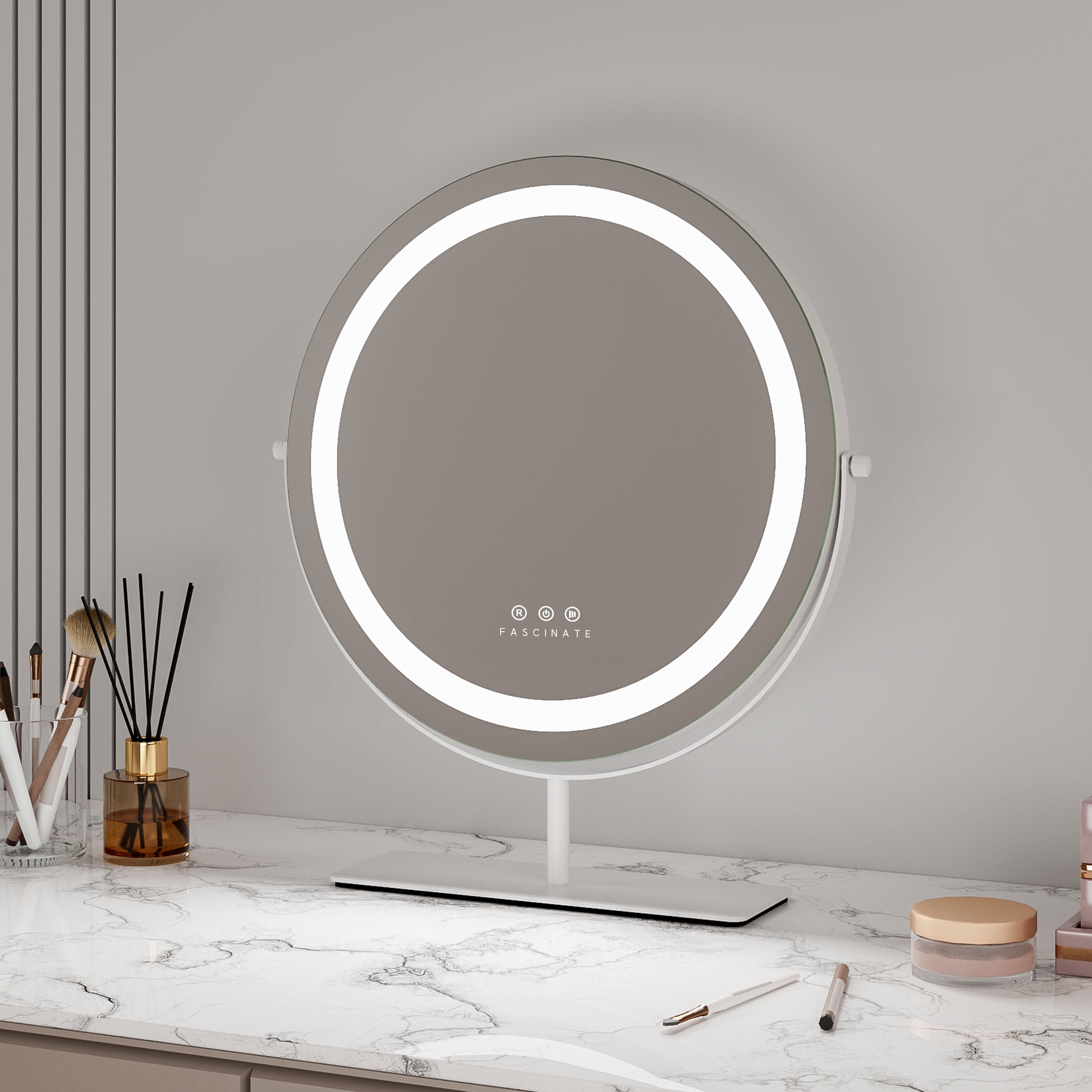Round Beauty Cosmetic Makeup Hollywood Vanity Mirror - White 49x30cm