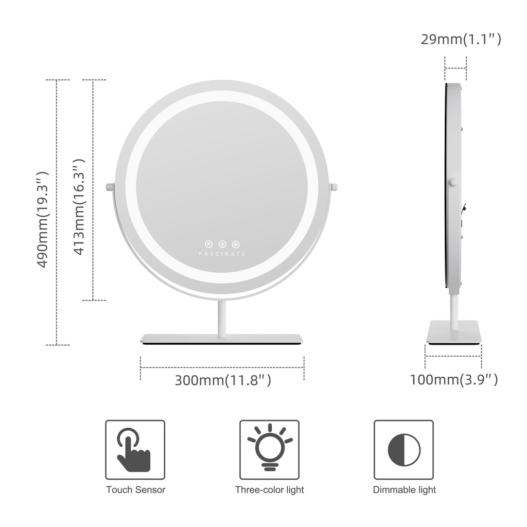Round Beauty Cosmetic Makeup Hollywood Vanity Mirror - White 49x30cm