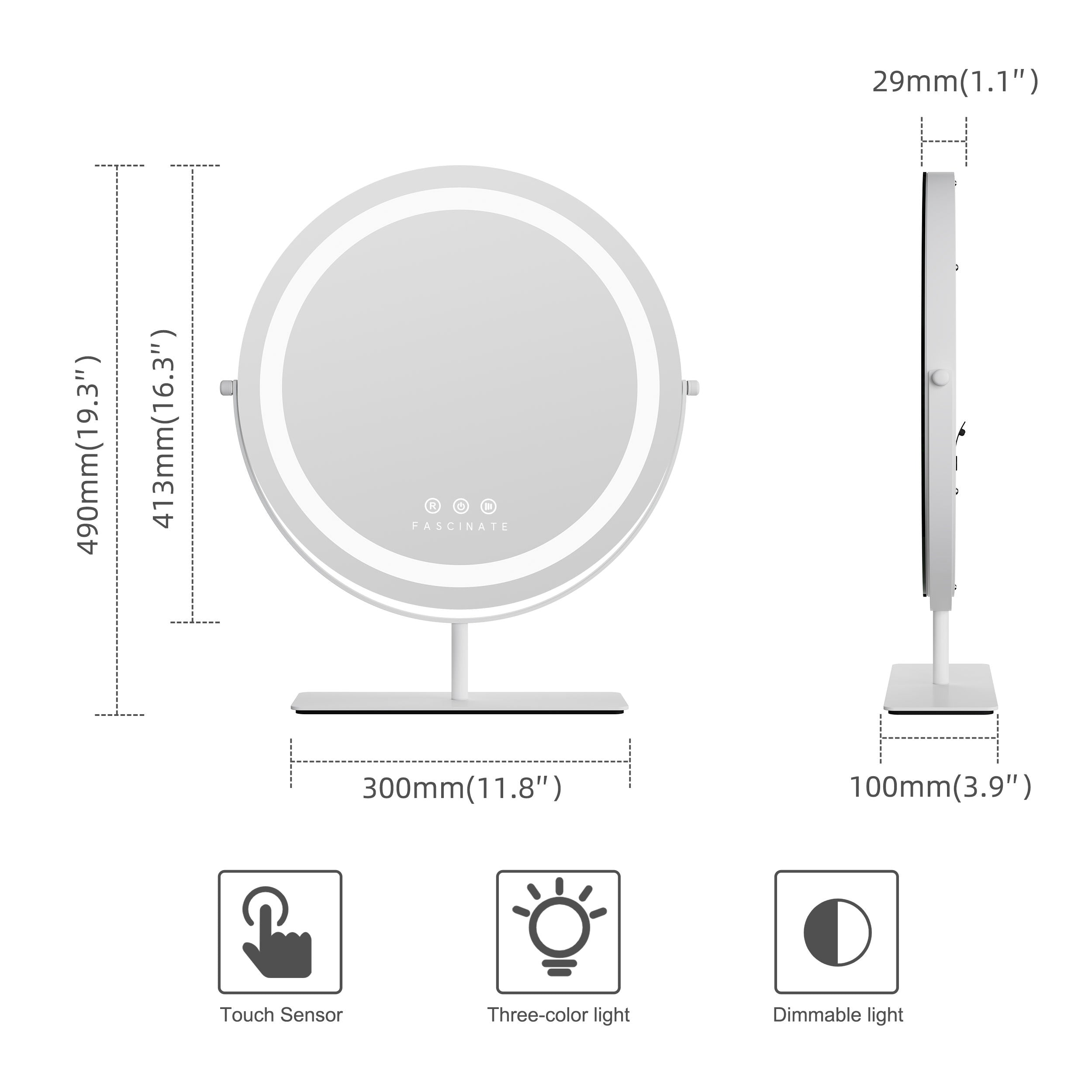 Round Beauty Cosmetic Makeup Hollywood Vanity Mirror - White 49x30cm