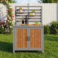 Weatherproof wooden garden cabinet – tool shed with stainless steel worktop, grill station with adjustable shelves and storage compartments, kitchen cabinet for patio, balcony, garden