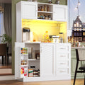Sideboard / Storage Cabinet / Kitchen Cabinet / Buffet Cabinet, 120x40x188cm, with LED Lighting, Snack Rack & Drink Holders, 4 Doors & 2 Large Drawers, Green/White