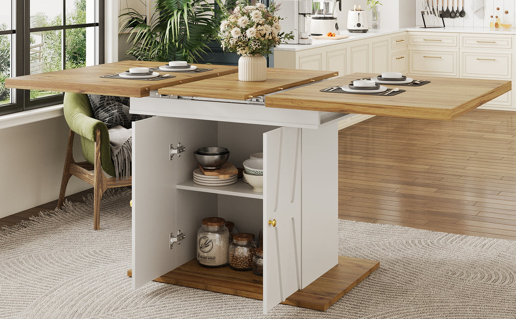 Extendable Dining Table with Relief Pattern - For Kitchen & Living Room, Wood Veneer Finish, Size 110x70x76.5cm (Extends to 140cm)