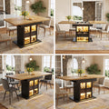 Extendable dining table with storage space & RGB LED lighting, 110–140cm, glass sliding doors & concealed push handles, white/black