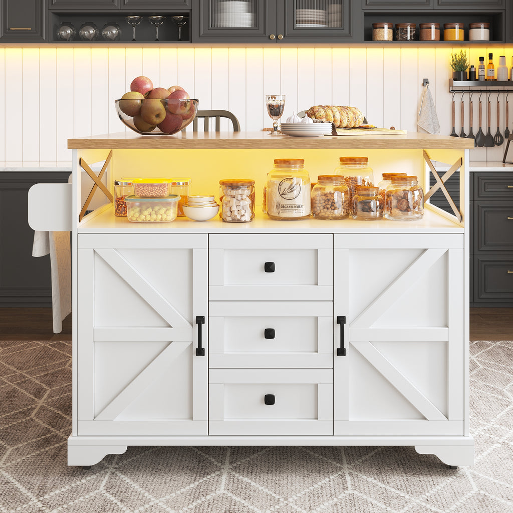 Serving Cart Kitchen Rollable with Drop-Leaf Table & App LED Lighting, Snack Shelves, Multifunctional as Kitchen Island Mobile Bar Side Table, Modern Kitchen Island, Kitchen Cabinet, Dining Table