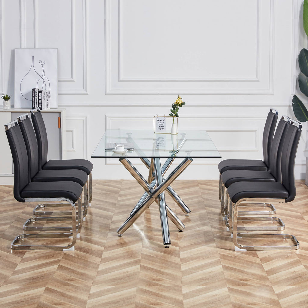Cantilever chair, chrome-plated metal frame, can hold up to 120 kg, softly padded with imitation leather cover, black, (set, 4 pieces)