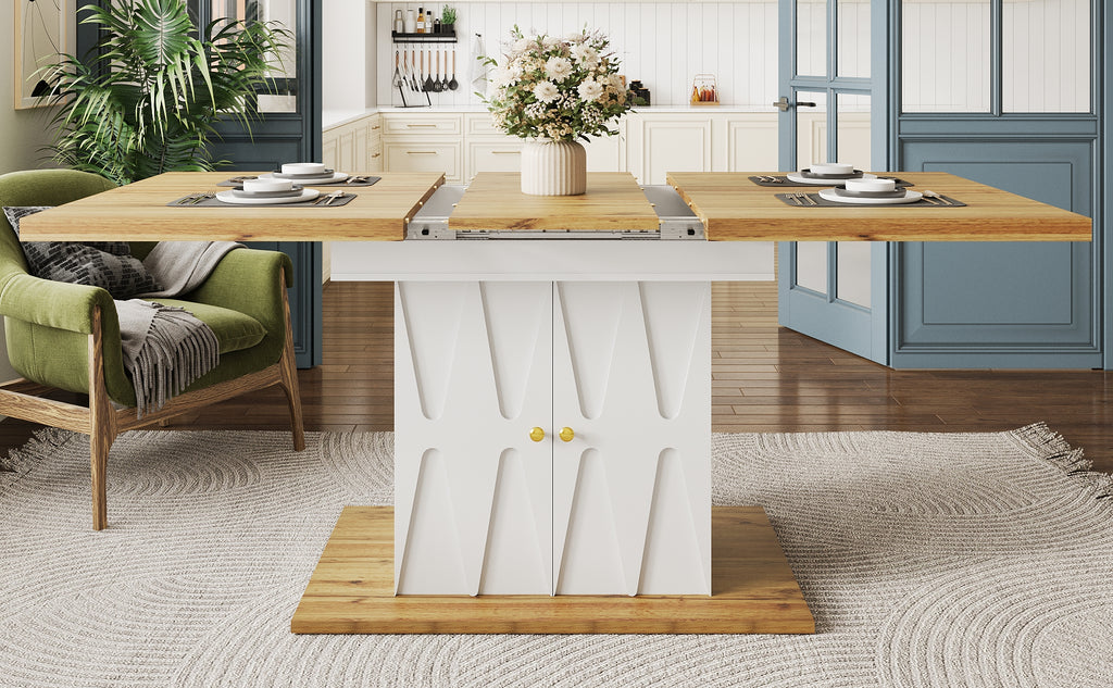 Extendable Dining Table with Relief Pattern - For Kitchen & Living Room, Wood Veneer Finish, Size 110x70x76.5cm (Extends to 140cm)
