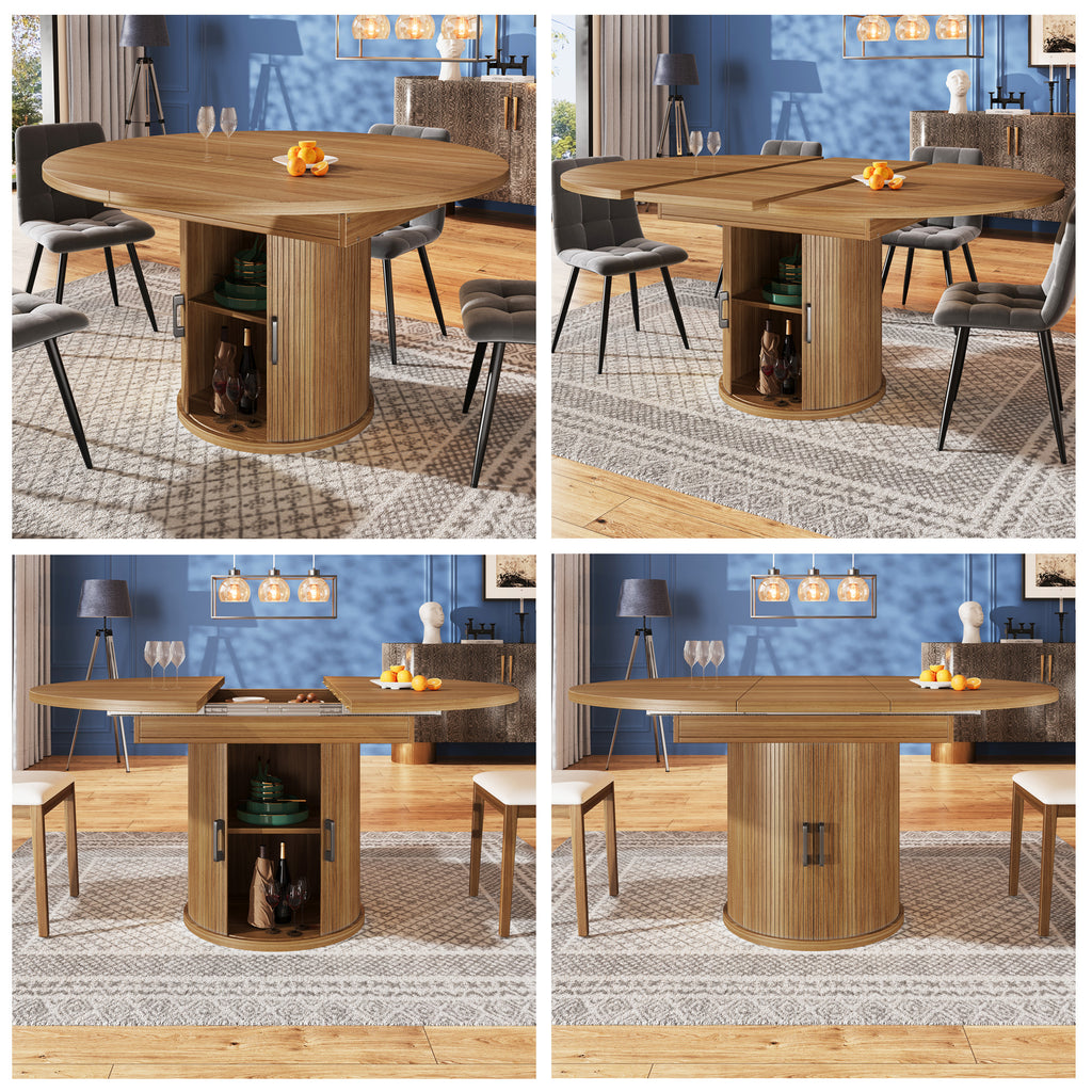 Extendable dining table, dining room table, kitchen table, balcony table, extendable table top Round dining table, extends to oval, 118–158 cm, seats up to 6 people, walnut/black