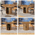 Extendable dining table, dining room table, kitchen table, balcony table, extendable table top Round dining table, extends to oval, 118–158 cm, seats up to 6 people, walnut/black
