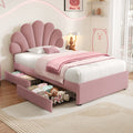 3ft Single Upholstered Bed with Adjustable Chic Petal Headboard, Soft Velvet Bed Frame with 2 Storage Drawers, Petal Bed with Solid Wood Slat, No Box Spring Needed, Easy Assembly, Pink (No Mattress)