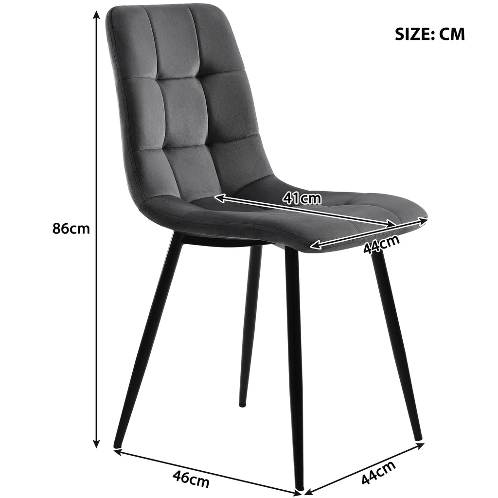 Dining Table Set (5 Pieces), Dining Table Set with 4 Chairs, Modern Kitchen Table Set, 80 cm Diameter Round Kitchen Table with Gold Metal Legs, White MDF Table Top, Dark Grey Velvet Dining Chairs