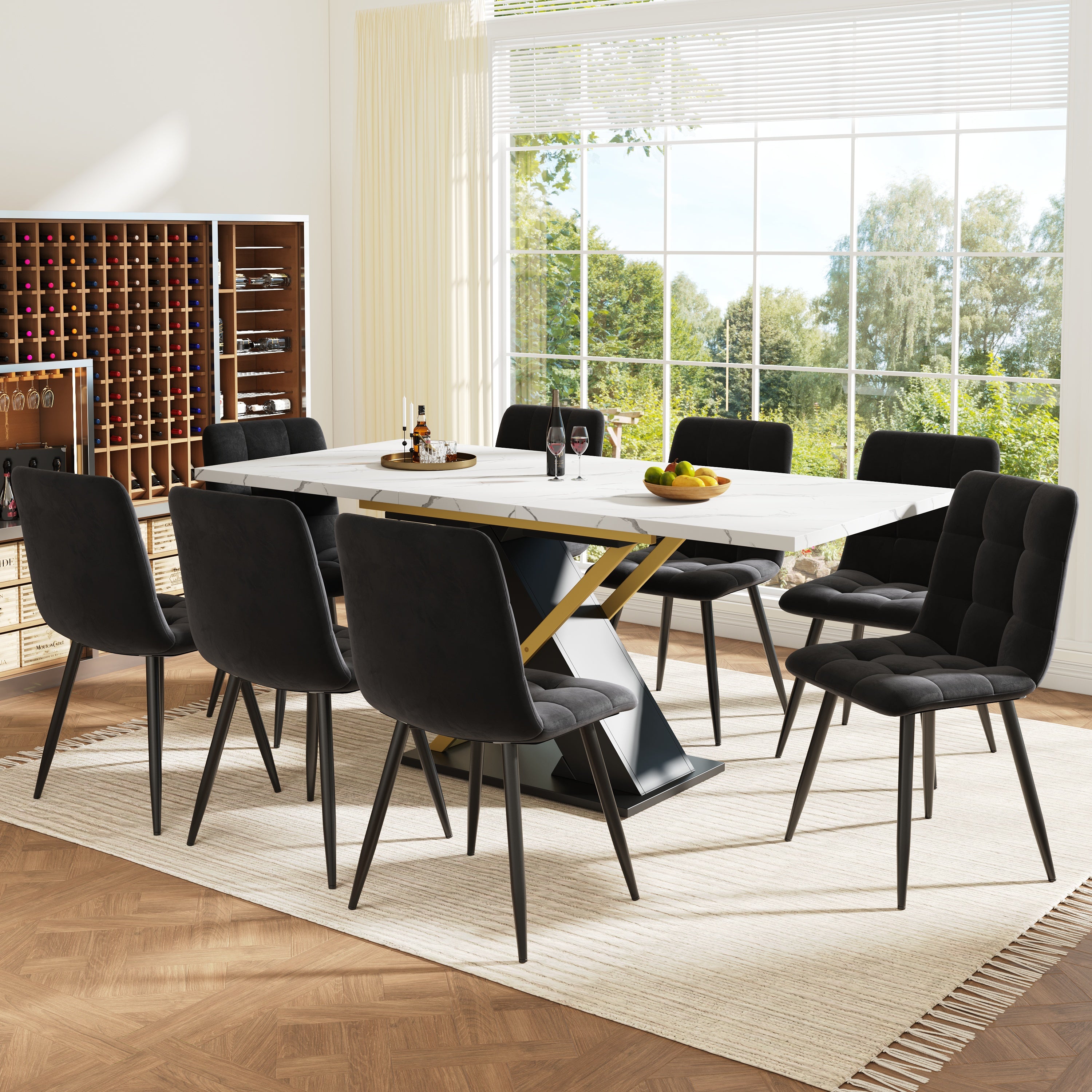 Extendable dining table (120–160 × 80 cm), kitchen/living room table, extendable table, extendable to 160 cm with the aid of an internal insert panel, dining table with golden cross legs