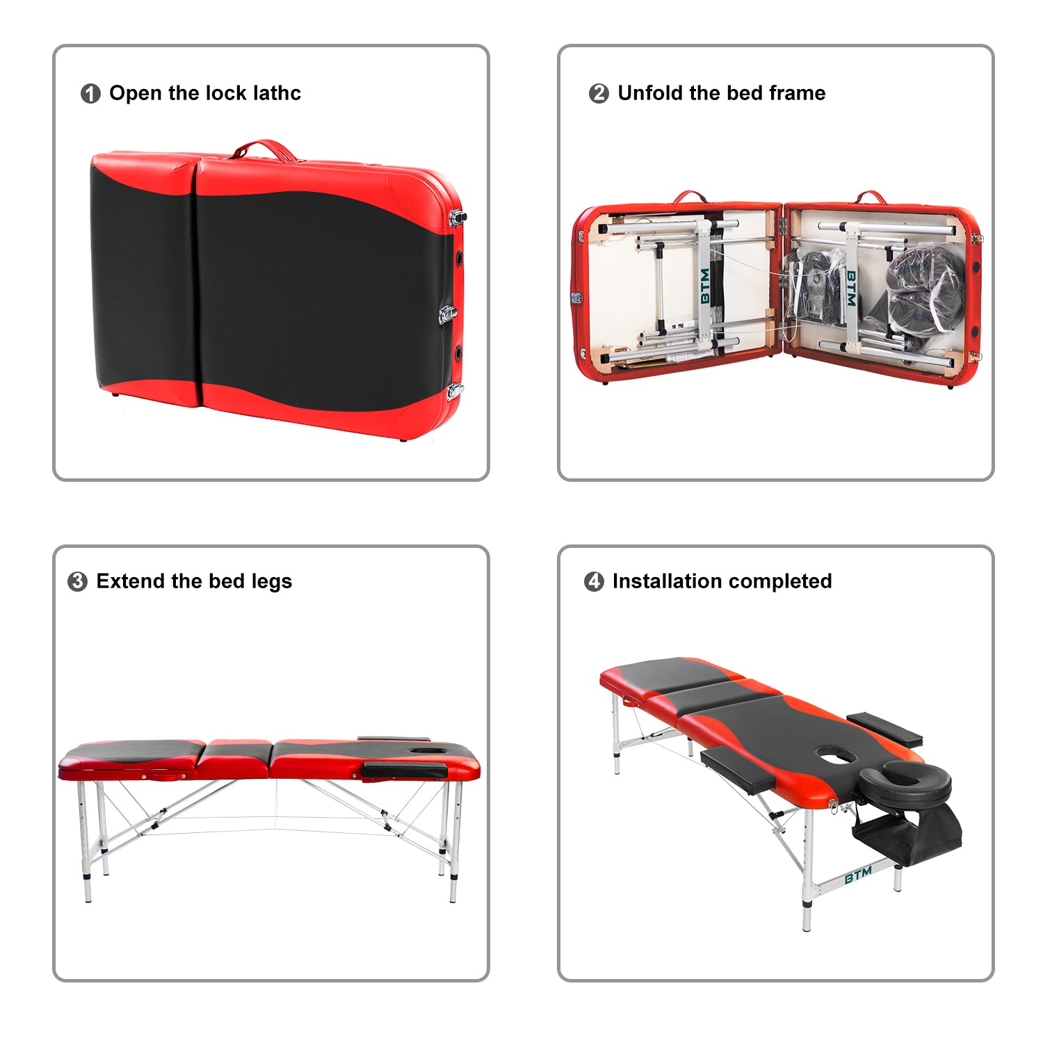 Massage Table Couch Bed Aluminium Deluxe Lightweight Professional Beauty Tattoo Spa 3 Section with Premium PU Leather and 5 cm High Density Multi-Layer Foam Headrest Arm support and Carrying Bag Red