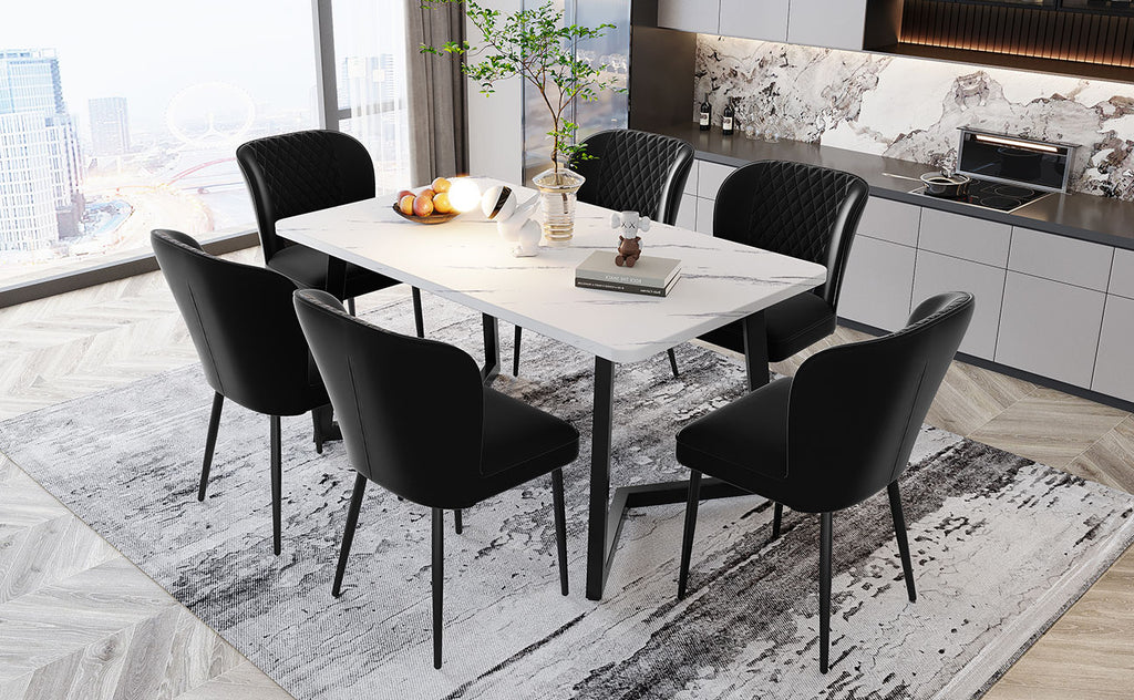Velvet  dining chair (6 pcs), black, Modern Vanity Chair Kitchen Accent Occasional Chair with Metal Legs for Dining Room Living Room,upholstered chair  with backrest,seat in velvet metal frame