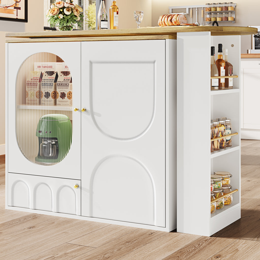 360° rotating bar table (body 138 x 39 x 105 cm), coffee bar furniture, rotating dining table with storage space, kitchen island, two doors with shelves, sideboard, buffet, white