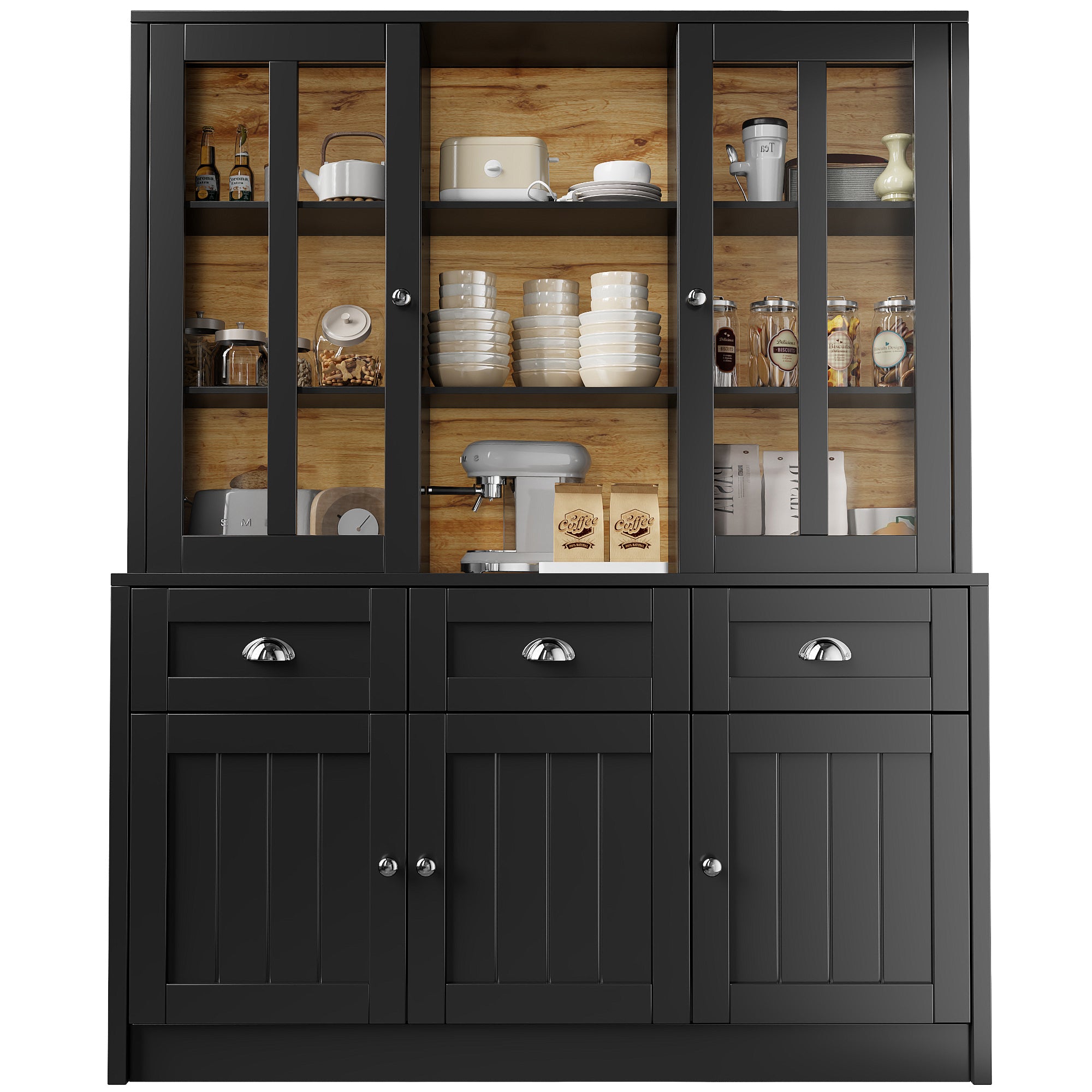 Tall Cabinets for Living Room (140×38.5×175cm), Display Cabinet, Kitchen Cabinet, Dining Room Cabinet with Drawers, Modern Minimalist Tall Cabinet, Freestanding Display Cabinet, Black