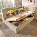 Daybed Upholstered Bed 90 x 190 cm, 3FT Single Sofa Bed with Hydraulic Storage, USB &Type-C Charging Station, Single Bed for Living Room and Bedroom, Linen, Beige (No Mattress)