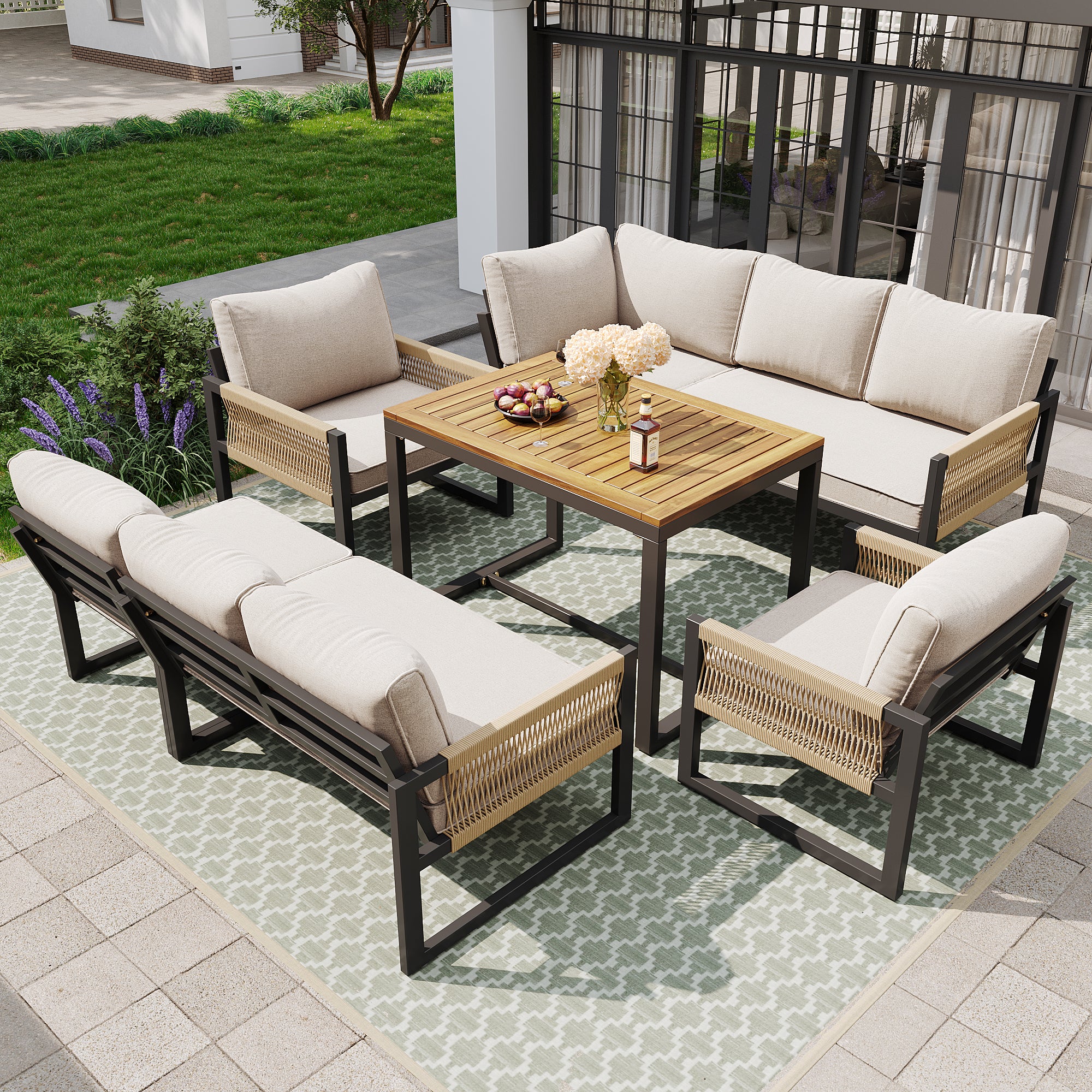 Garden dining set for 7-8 people, garden lounge set, garden furniture set for garden, balcony, terrace, weatherproof dining set, modern garden furniture set