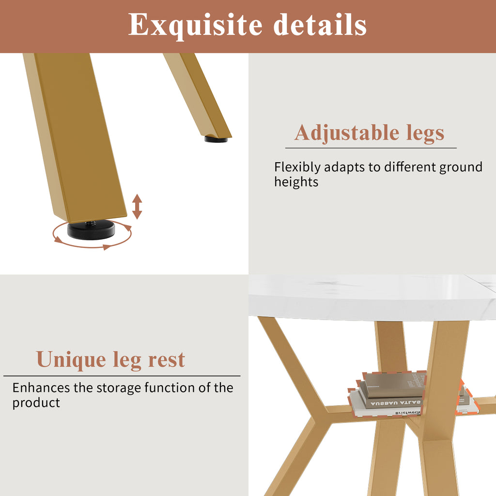 Dining table set, dining table and chair set (5-piece), modern, simple round marble dining table and chair set, gold-coloured metal table legs + 4 ergonomic velvet chairs, green dining chairs
