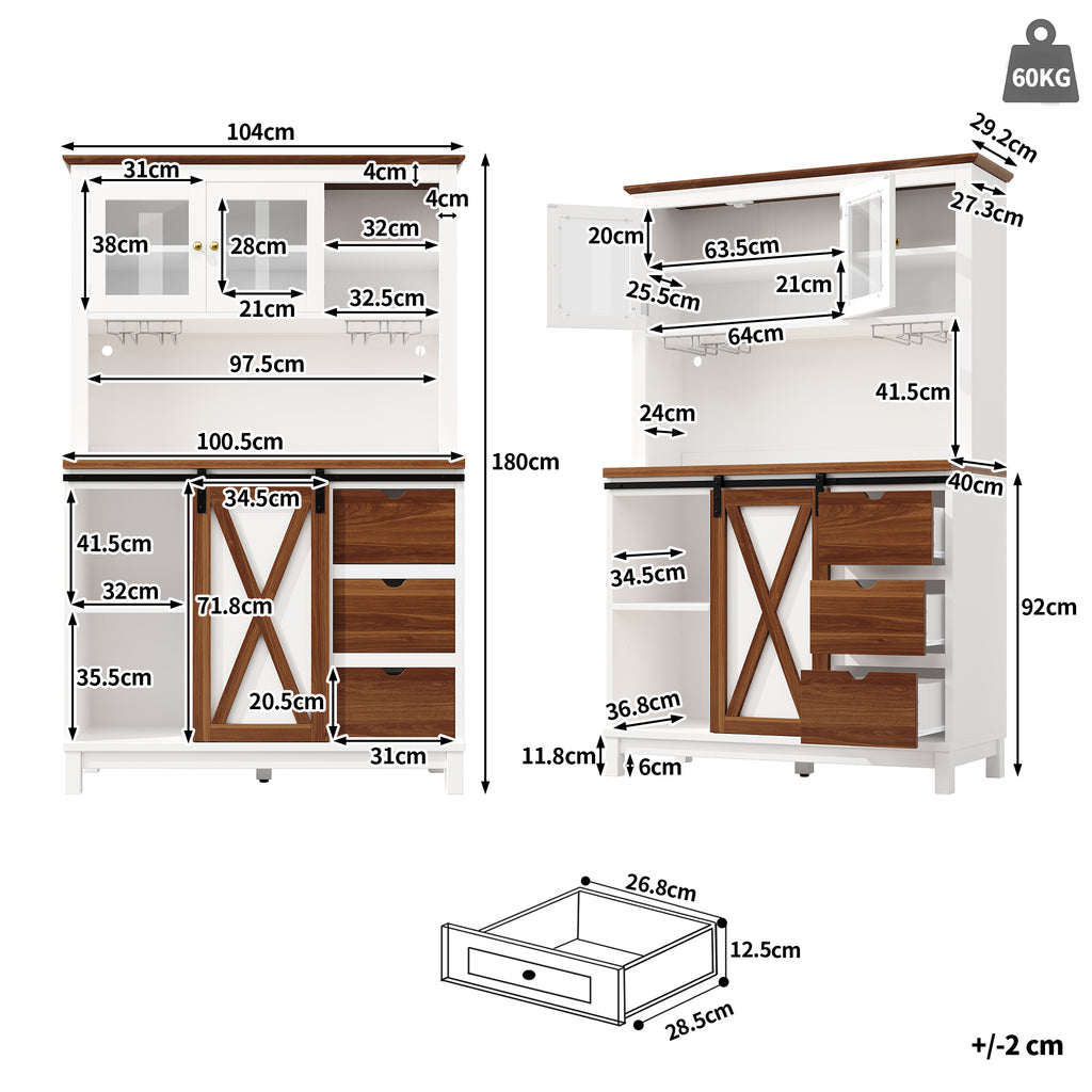 Modern tall cabinet with LED lighting & app control, kitchen cabinet or dining room cabinet with drawer, sideboard with sliding door and three drawers,White