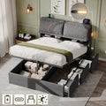 5ft King Bed with Hydraulic Storage, Velvet Upholstered Bed with Headboard Flip-top Storage and Drawers, Back Cushion Headboard with Charging Station and LED Night Light, Grey (No Mattress)