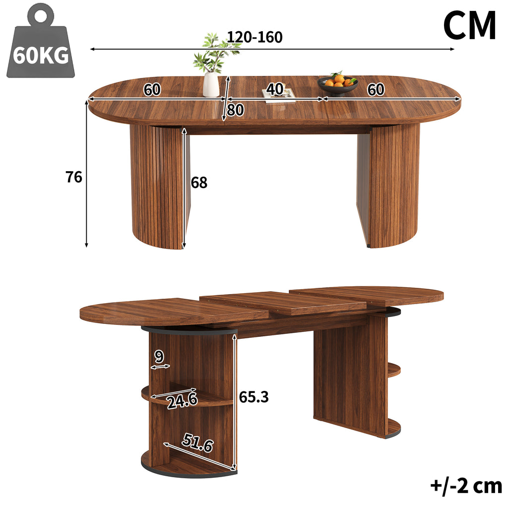 Extendable dining table with hidden storage compartment, thickened tabletop for high stability, flexibly adaptable for small spaces, kitchen, study and living room, dark brown