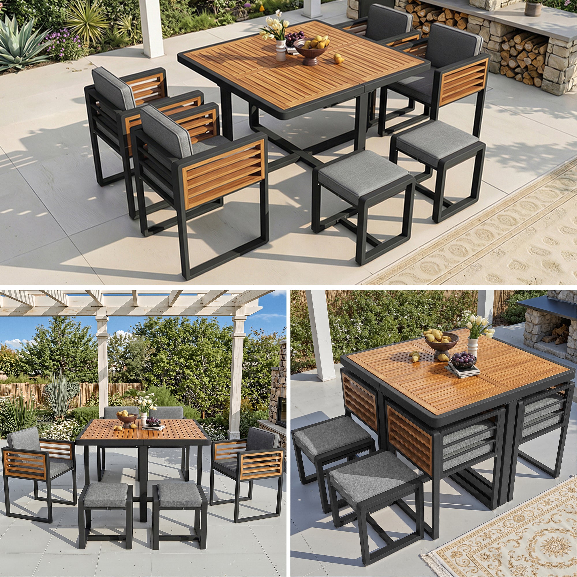 Garden furniture set, garden lounge seating group with 6 chairs and table, patio furniture/balcony furniture set for 6 people, garden furniture set/dining set, garden sofa set, high-quality solid wood