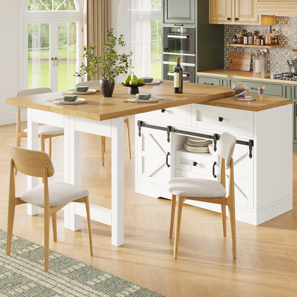 Extendable Sideboard & Dining Table Combo, Kitchen Storage Cabinet with Adjustable Shelves & Drawers, Multi-Functional & Space-Saving , White