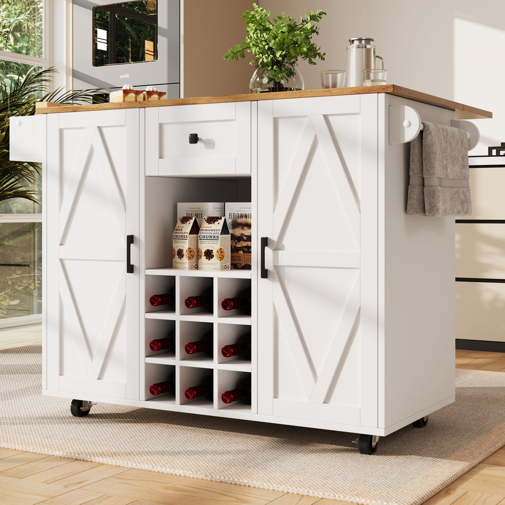 Modern kitchen island, kitchen cabinet, sideboard, serving trolley with wood grain, sideboard, multifunctional dining table with storage space, serving trolley with snack shelves and stretch function