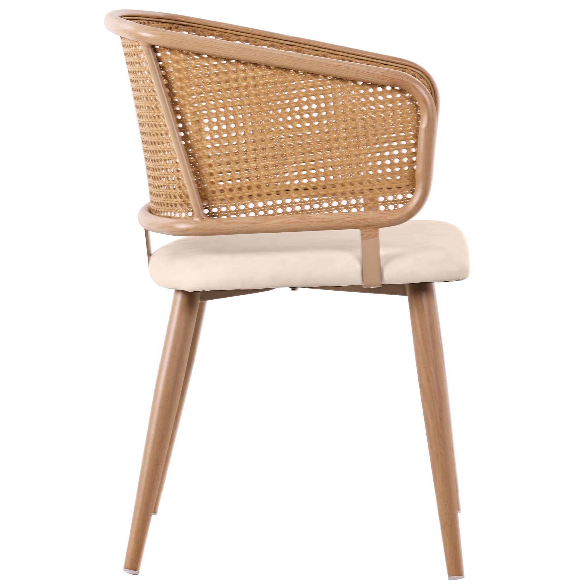 Modern Dining Chairs (2 pcs) with Rattan Backrest & PU Leather Seat, Breathable and Comfortable Dining Chairs for Restaurant, Living Room, Café , Contemporary Simple Style, Beige