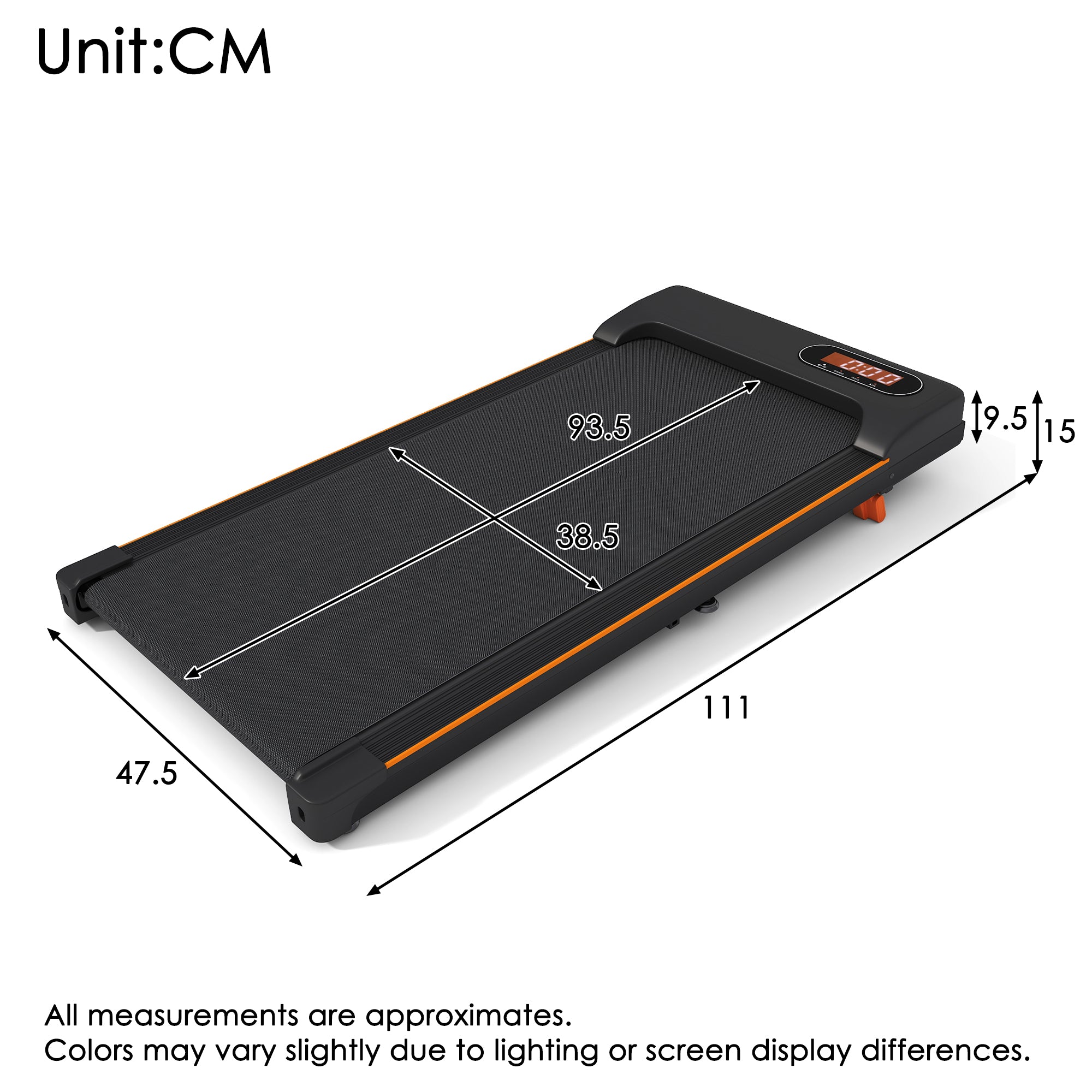 Folding Under Desk Walking Pad Treadmill with Adjustable Incline, 1-6 km/h Low Noise for Home & Office, LED Display, Magnetic Remote Control, Transport Wheels & Plug, Black.