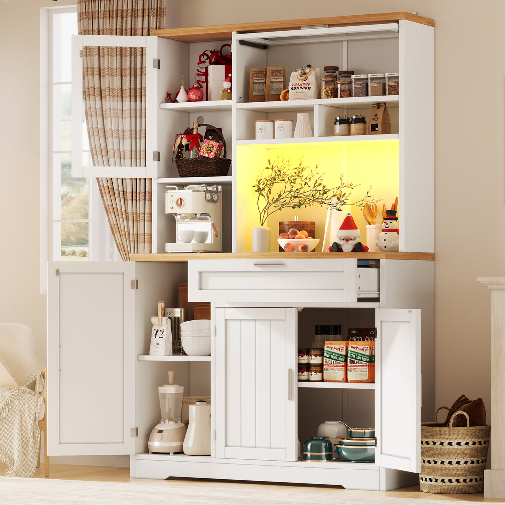 Tall Display Cabinet with LED Lighting - 104x40x180 cm Kitchen & Living Room Storage, White/Black