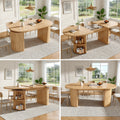 Extendable dining table with hidden storage compartment, thickened tabletop for high stability, flexibly adaptable for small spaces, kitchen, study and living room, natural brown