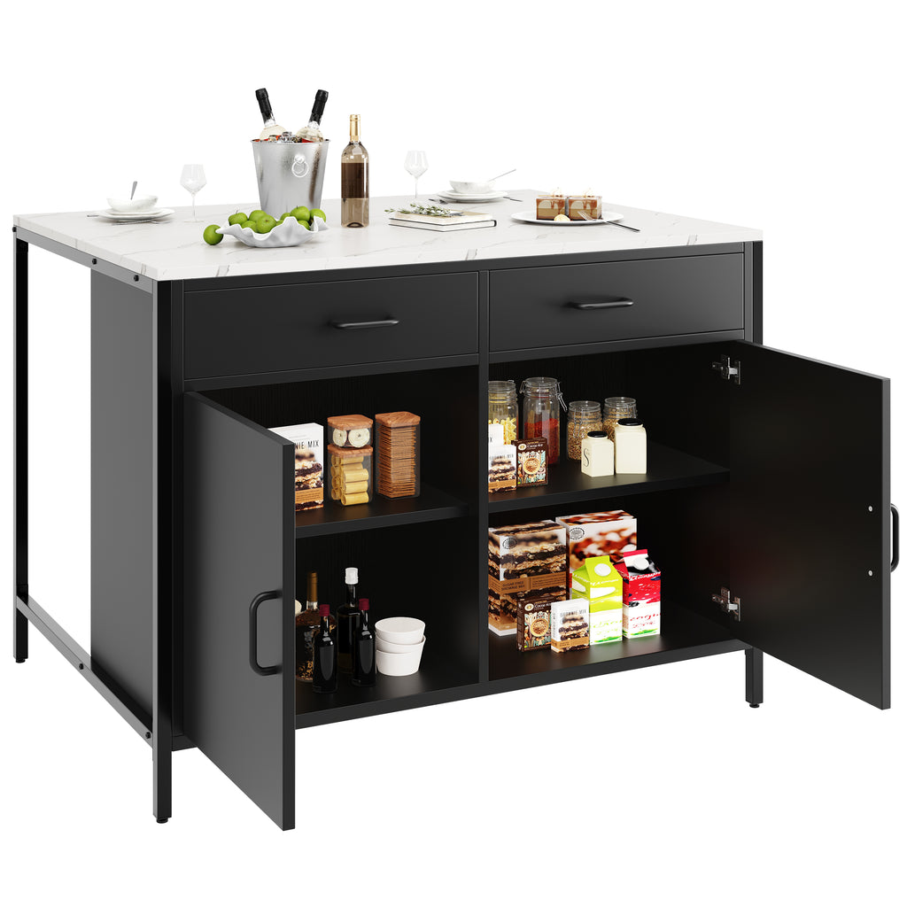 Standing Desk, Kitchen Countertop, Simple and Modern, Coffee Bar Table, Suitable for Living Room, Dining Room, Marble Pattern Tabletop, Adjustable Feet, Black