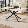 Dining table Telescopic table (120–160 cm), extendable dining table, space-saving kitchen table, black crossed iron legs, for kitchen and living room, white marbled dining table