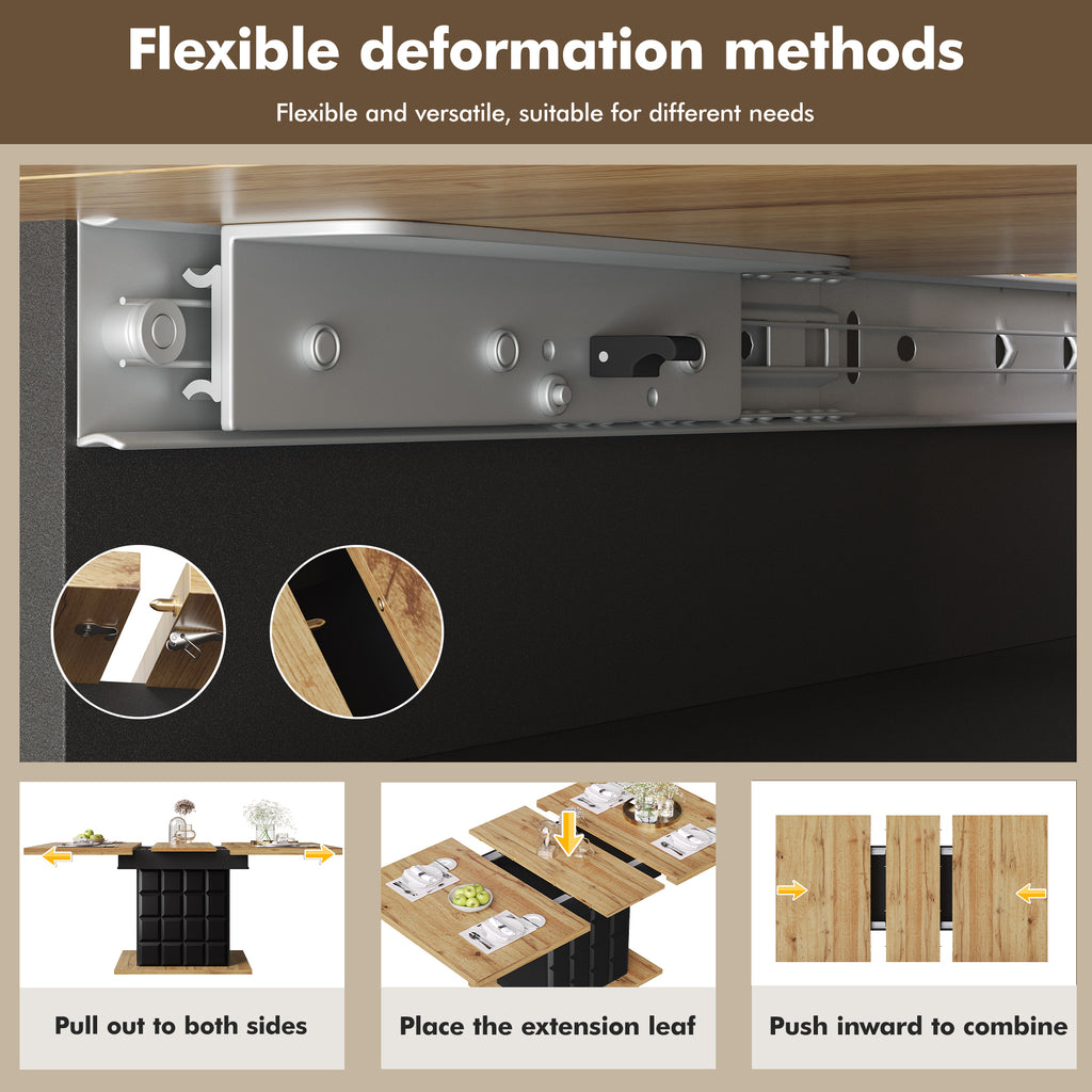 Telescopic dining table (110-140×80cm), foldable kitchen table for 4-6 people, extendable dining table, space-saving kitchen table, for kitchen and living room, table with a checked pattern