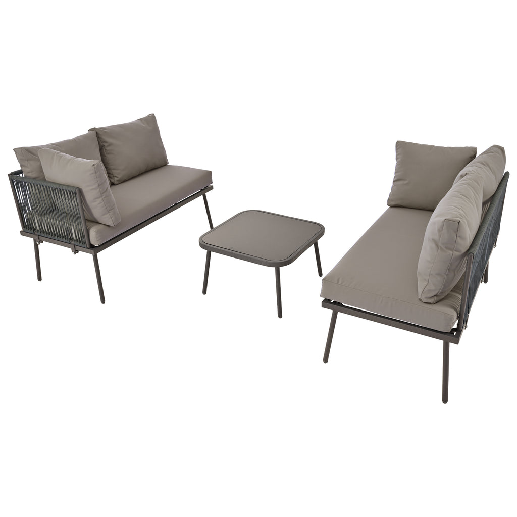 Outdoor Patio&Backyard Furniture Garden Lounge Set for 4-5 people, Thick Quality Space Saving L-Shaped Corner Sofa with Glass Coffee Table, Grey