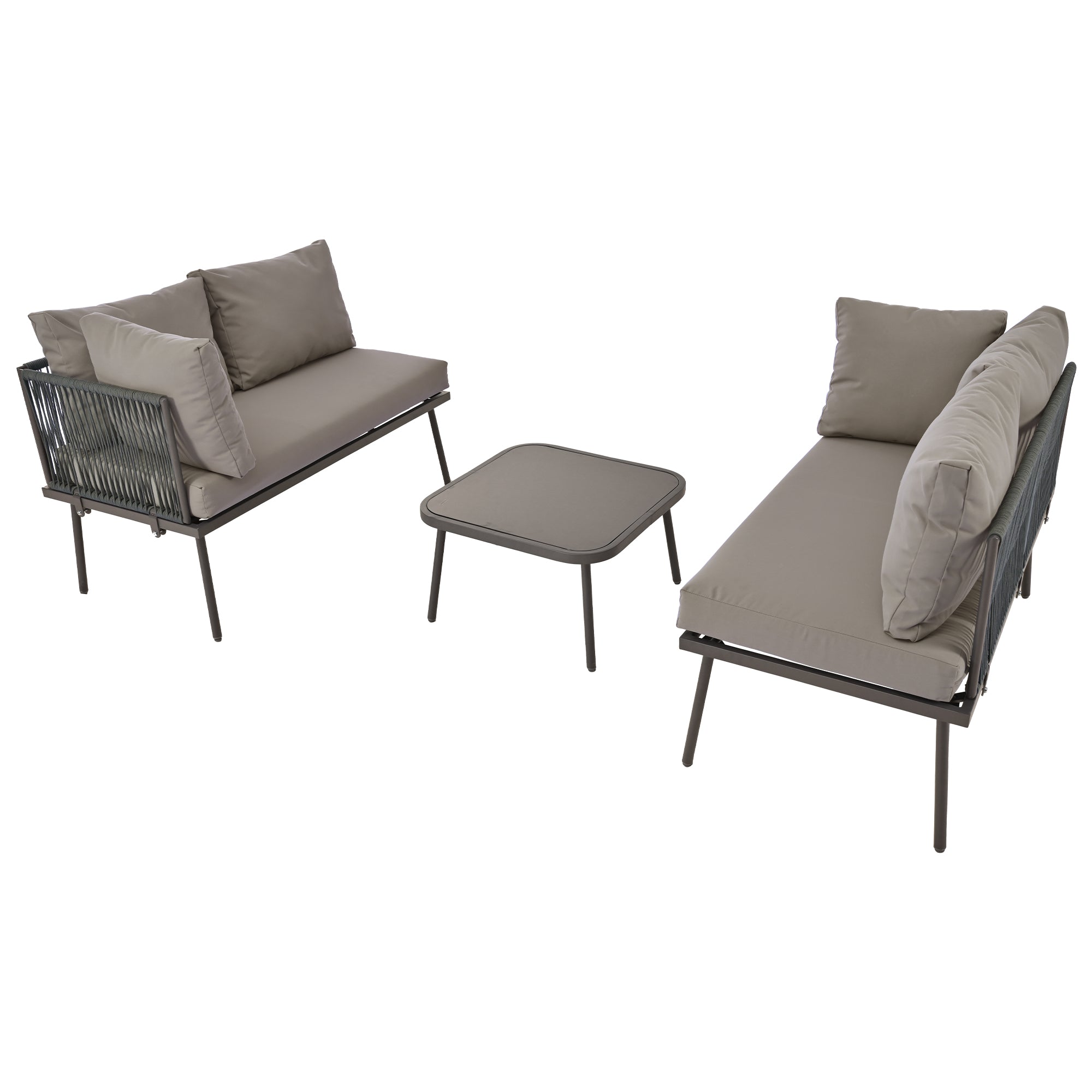 Outdoor Patio&Backyard Furniture Garden Lounge Set for 4-5 people, Thick Quality Space Saving L-Shaped Corner Sofa with Glass Coffee Table, Grey