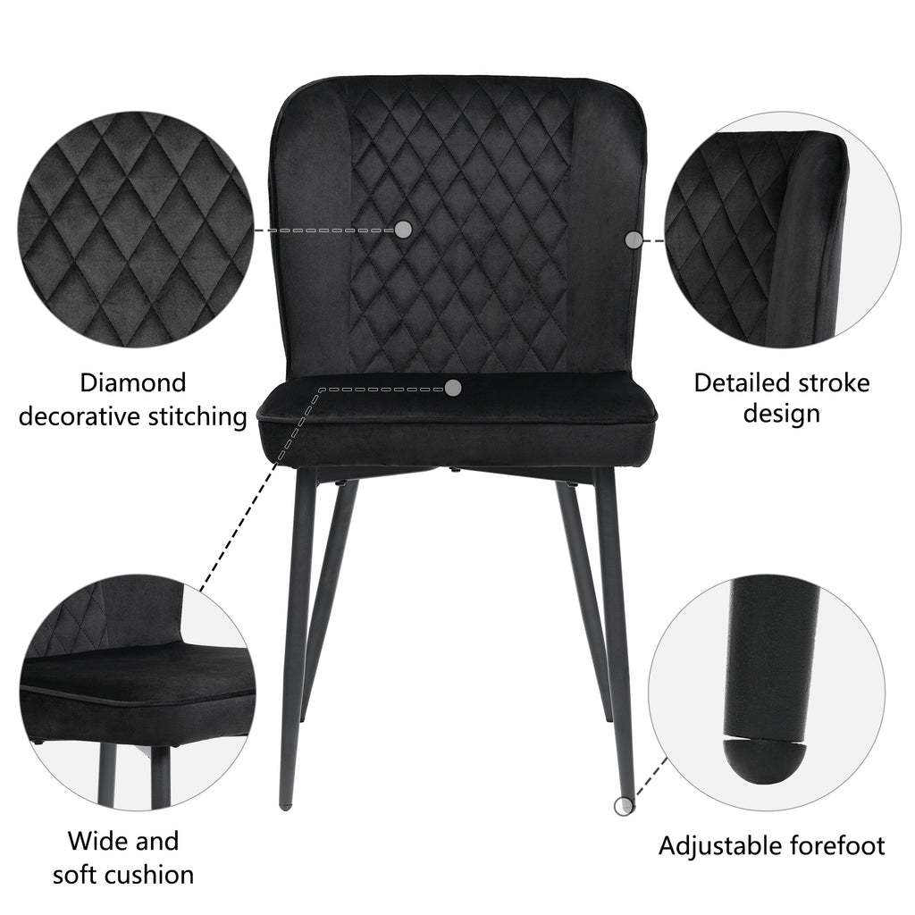 Velvet  dining chair (6 pcs), black, Modern Vanity Chair Kitchen Accent Occasional Chair with Metal Legs for Dining Room Living Room,upholstered chair  with backrest,seat in velvet metal frame