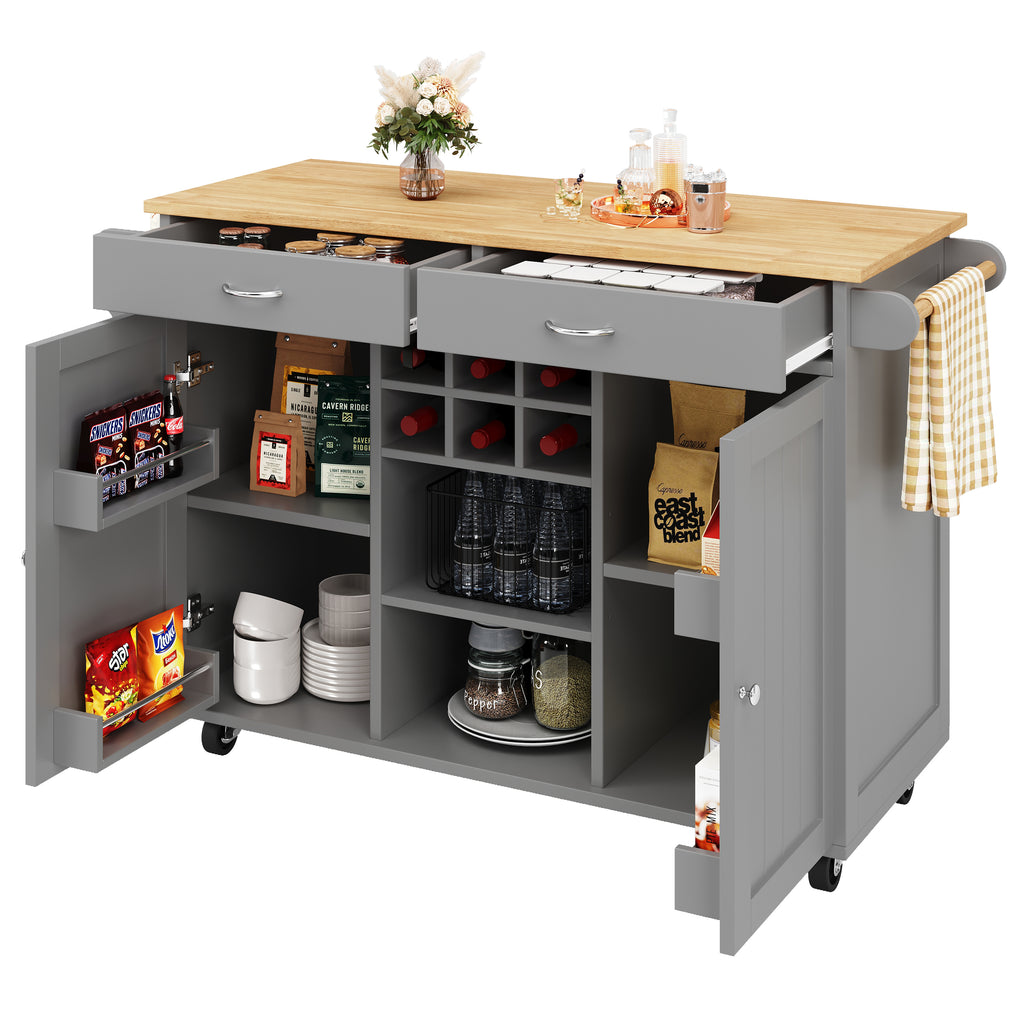 Modern Kitchen Island (102×45×92cm), Kitchen Cabinet, Sideboard, Serving Cart with Wood Grain, Sideboard, Multifunctional Dining Table with Storage, Gray
