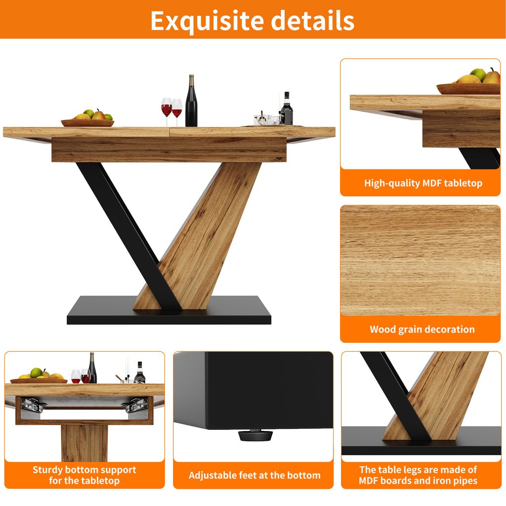 Extendable dining table (120–160 x 75 x 75.5 cm), table, kitchen table, extendable table, extends to 160 cm, suitable for kitchen and living room, tabletop with wood grain finish