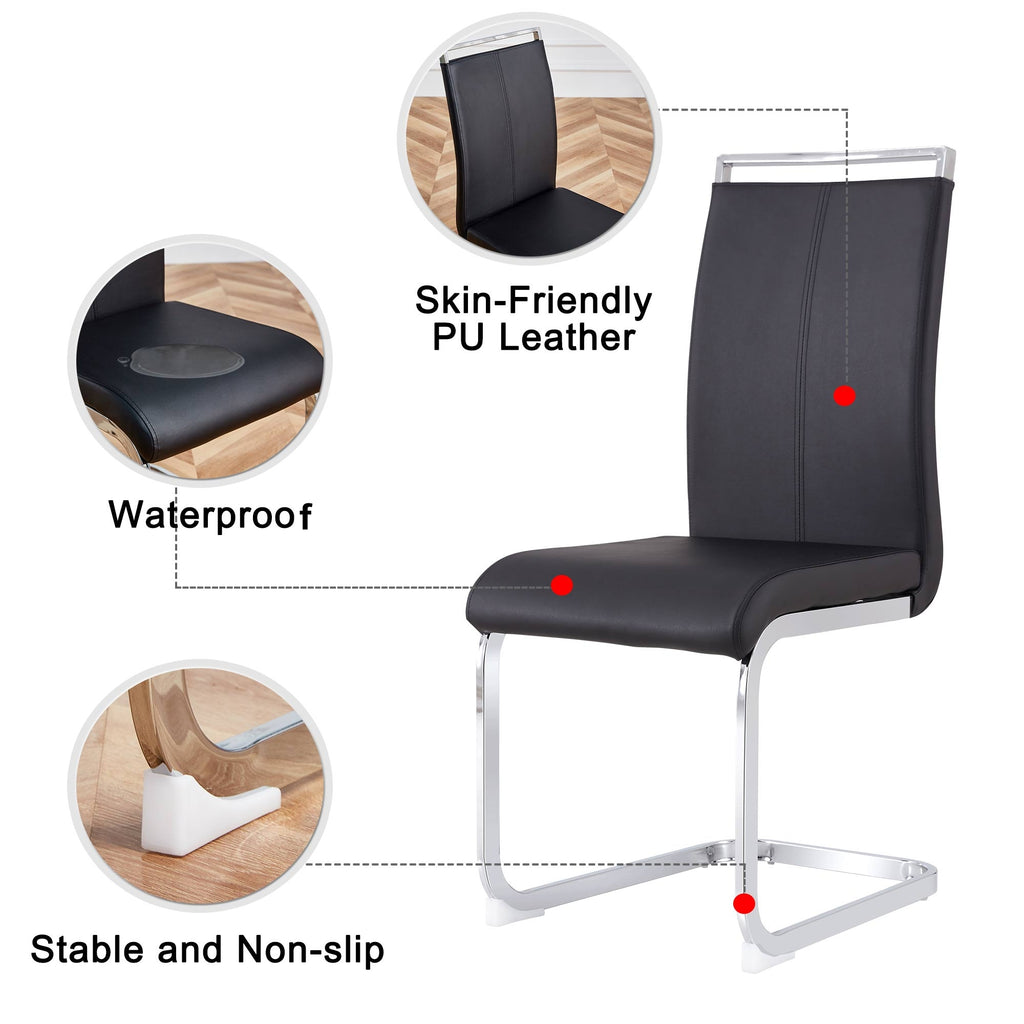 Cantilever chair, chrome-plated metal frame, can hold up to 120 kg, softly padded with imitation leather cover, black, (set, 4 pieces)