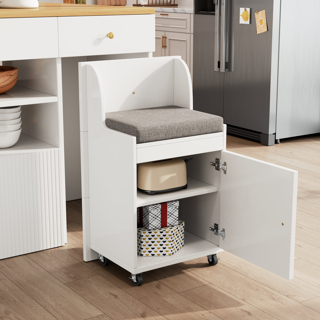 Adjustable Kitchen Island with Bar Stools - Sideboard & Cabinet with 6 Drawers, Width 140-70cm, White/Black