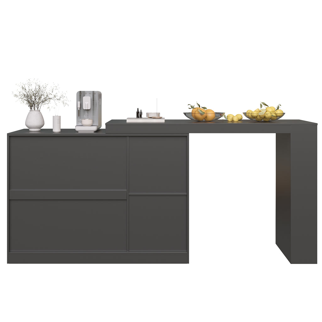 360° rotating bar table (main body 120 x 40 x 97 cm), modern and simple black rotating dining and bar cabinet, multifunctional storage cabinet with glass door