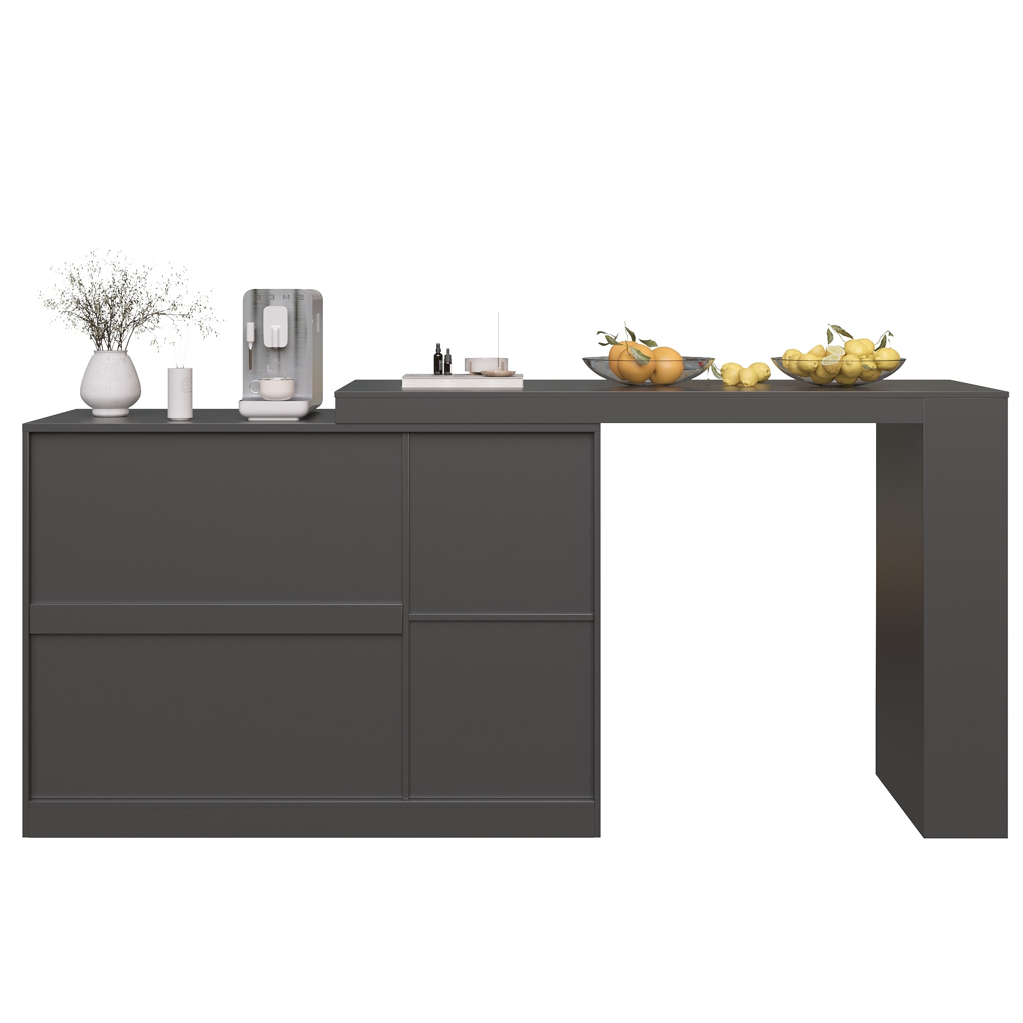 360° rotating bar table (main body 120 x 40 x 97 cm), modern and simple black rotating dining and bar cabinet, multifunctional storage cabinet with glass door