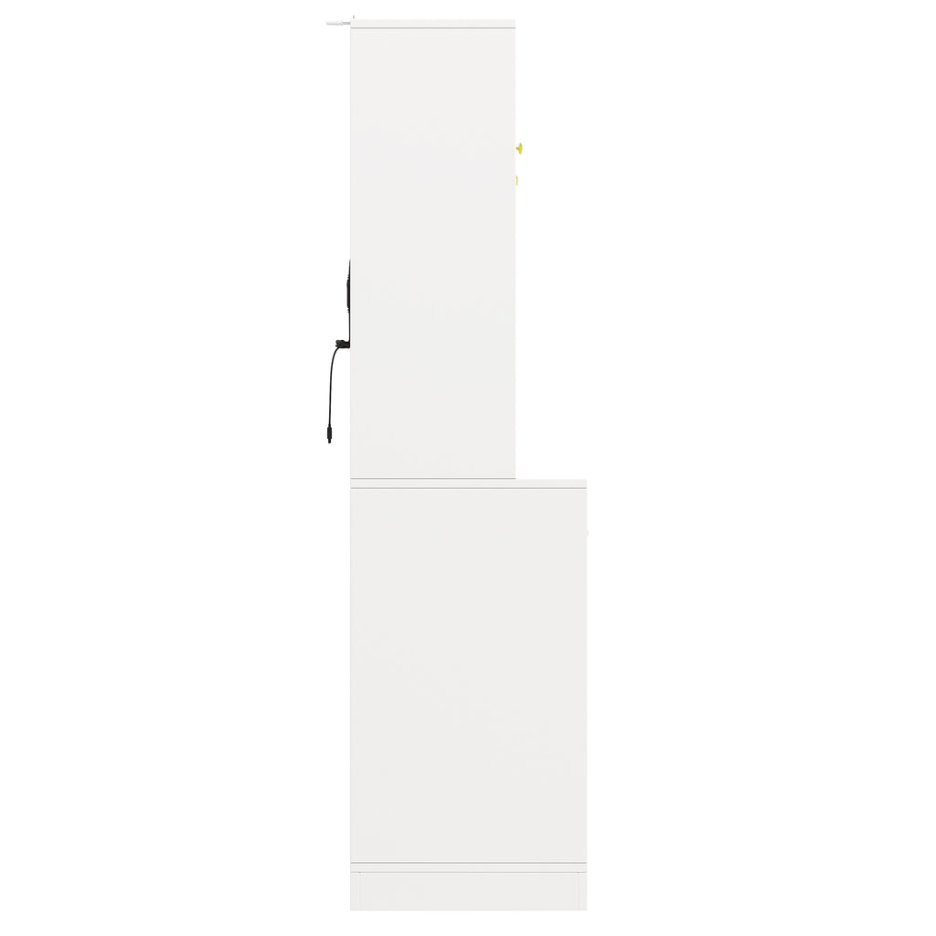 Sideboard / Storage Cabinet / Kitchen Cabinet / Buffet Cabinet, 120x40x188cm, Farmhouse Style, 4 Doors, with LED Light Strip & Drink Holders, Black/White (Fluted Glass Doors)