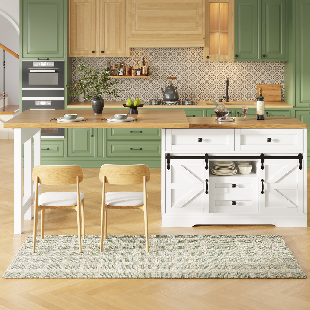 Extendable Sideboard & Dining Table Combo, Kitchen Storage Cabinet with Adjustable Shelves & Drawers, Multi-Functional & Space-Saving , White